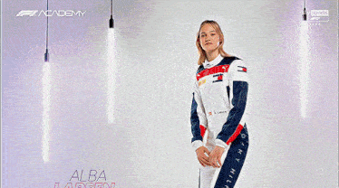 a woman with the name alba larsen written on her face