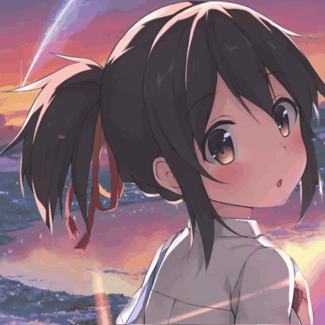 a girl with a ponytail is looking at something