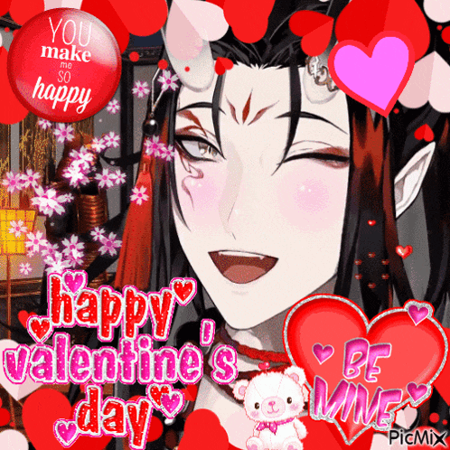a valentine 's day greeting card with a vampire and the words " you make me so happy "