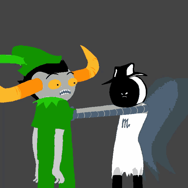 a drawing of a monster with the letter m on his shirt