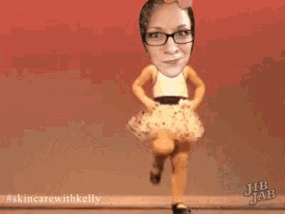 a cartoon of a woman wearing glasses and a tutu with jib jab written on the bottom