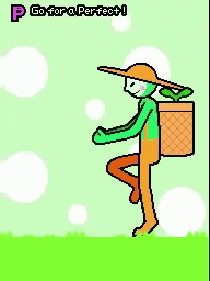 a pixel art of a man planting a plant with the words go for a perfect below him