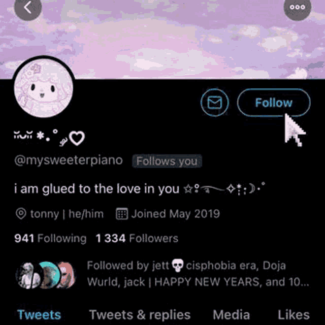 a screenshot of a twitter account that says i am glued to the love in you ..
