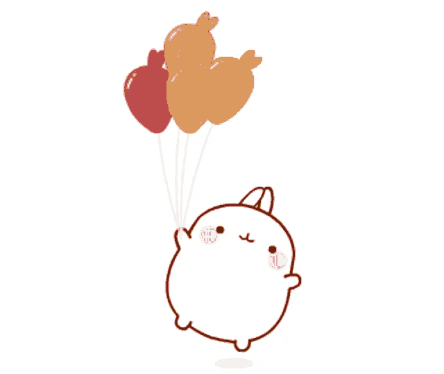 a cartoon rabbit is holding a bunch of balloons in its hand