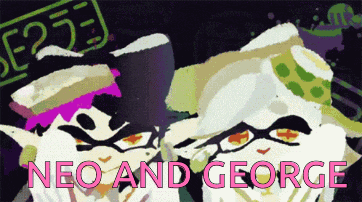a poster with neo and george written in pink letters