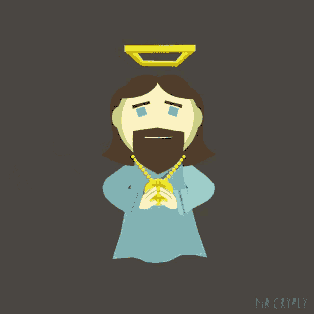 a cartoon of jesus wearing a gold chain and a halo