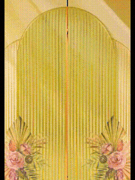 a picture of a woman in a circle with a bow on it