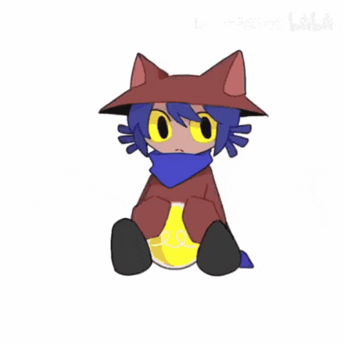 a cartoon drawing of a cat with yellow eyes and a hat