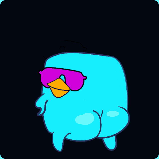 a cartoon of a blue bird wearing pink sunglasses