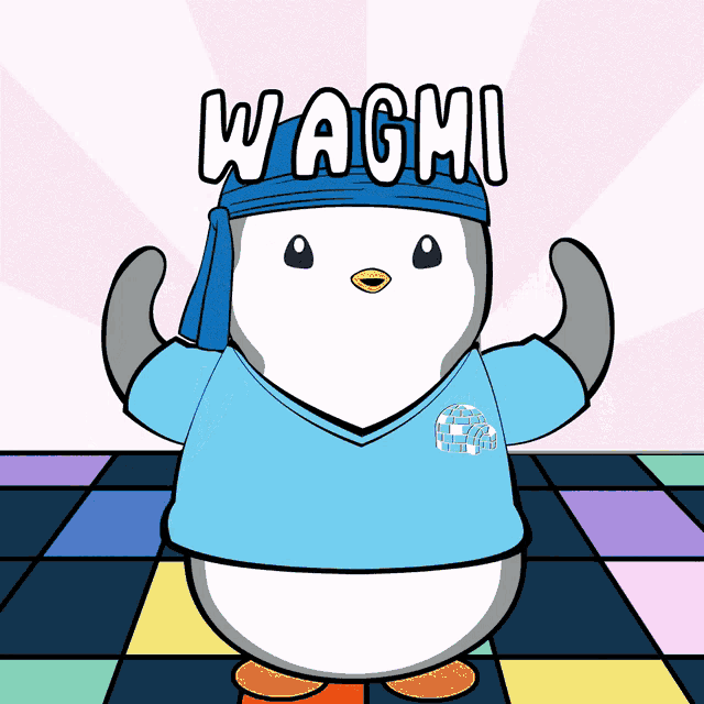 a cartoon of a penguin wearing a shirt that says waghi