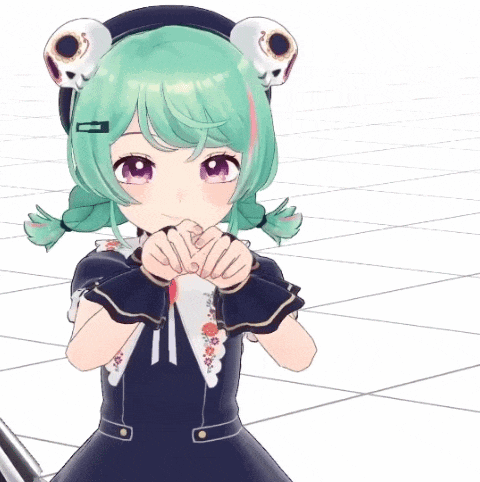 a girl with green hair is wearing a frog ear hat