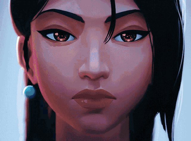 a close up of a woman 's face with red lips