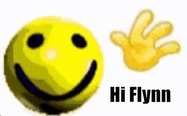 a smiley face and a hand with hi flynn written on it