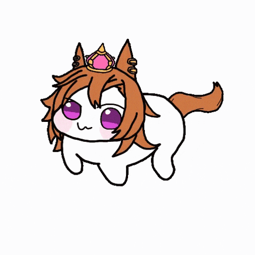 a drawing of a cat with a crown on its head and purple eyes .