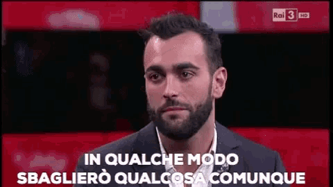 a man with a beard and a suit is talking on a tv show .