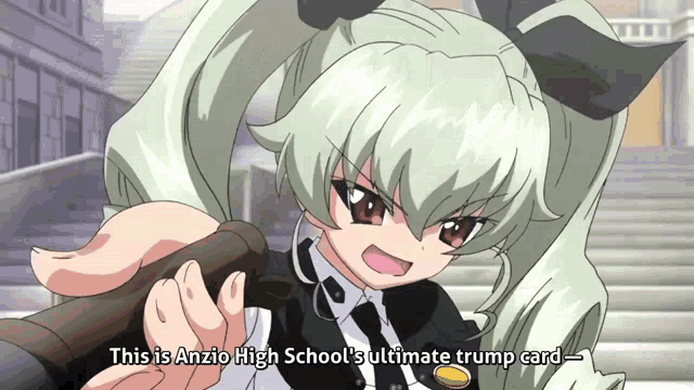 a cartoon of an angry girl with the words this is anzio high school 's ultimate trump card below her