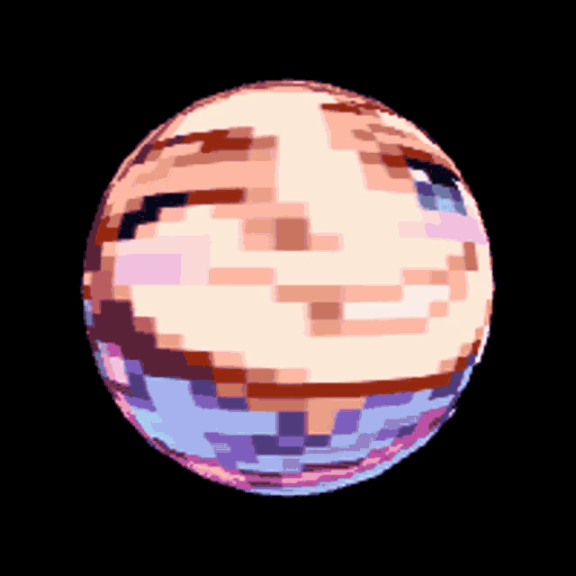 a pixel art sphere with a face in it