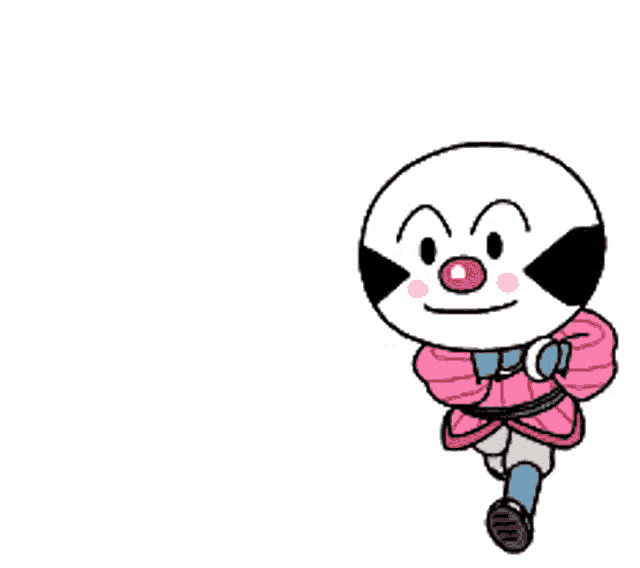 a cartoon character in a pink jacket is standing in front of three bubbles .