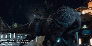 a couple of dinosaurs are standing next to each other in front of a building .