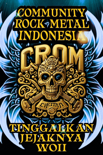 a poster for community rock metal indonesia shows a skull and guitars
