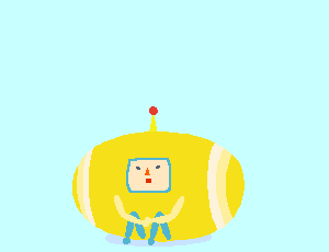 a pixel art drawing of a yellow tennis ball with a face