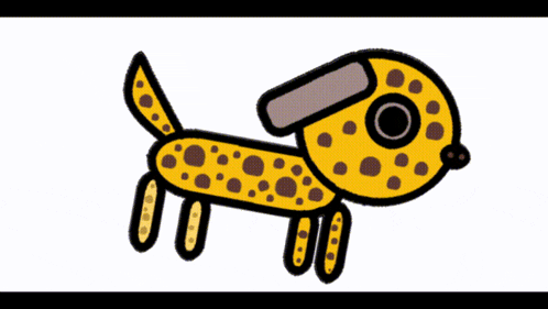 a cartoon drawing of a yellow dog with brown spots on it