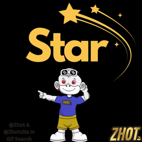 a cartoon character with a blue shirt that says ' zhot ' on it