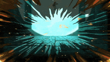 a cartoon drawing of a person standing in front of a blue sphere
