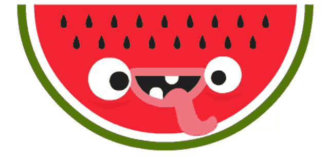 a cartoon illustration of a watermelon with a tongue sticking out