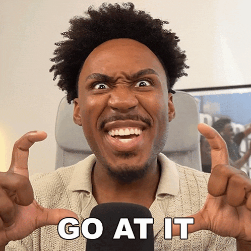 a man is making a funny face with the words go at it written below him