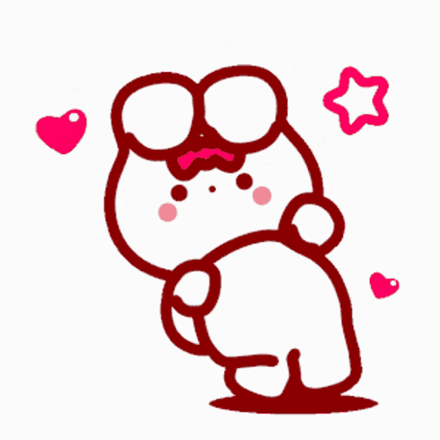 a cartoon rabbit with a bow on its head and hearts around it