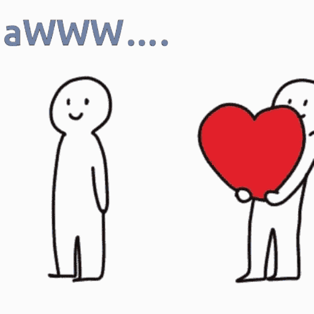 a cartoon of two people shaking hands with a red heart in the background .