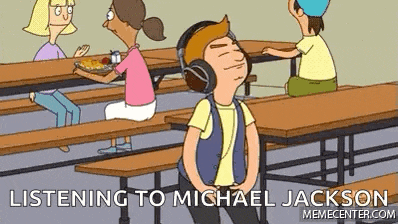 a cartoon of a boy listening to michael jackson music