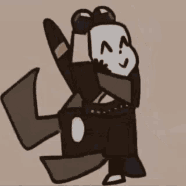 a cartoon drawing of a panda wearing a scarf and a mask .
