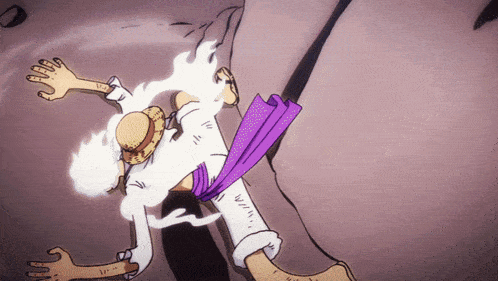 a cartoon of a person with a straw hat and a purple sash