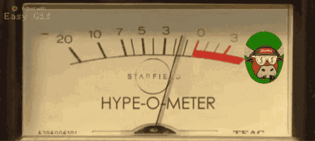 a starfield hype-o-meter with a cartoon cow on it