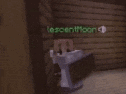 a minecraft character is standing in front of a wooden wall with a sign that says escentmoon .