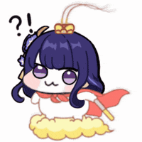 a cartoon of a girl with purple hair holding a fan and a lightning bolt .