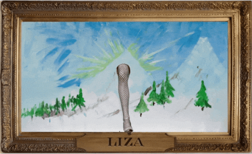 a painting in a gold frame has the name liza on the bottom