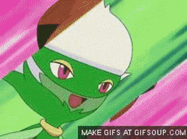 a gif of a green cartoon character with the words make gifs at gifsoup.com