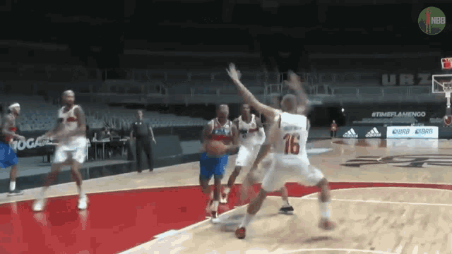 a basketball game is being played in an empty stadium
