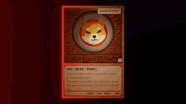 a card that says shibaswap on it with a dog on it