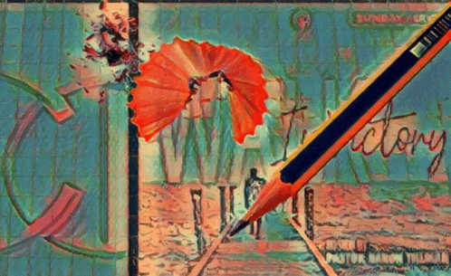 a drawing of a pencil and a flower with the word victory in the corner