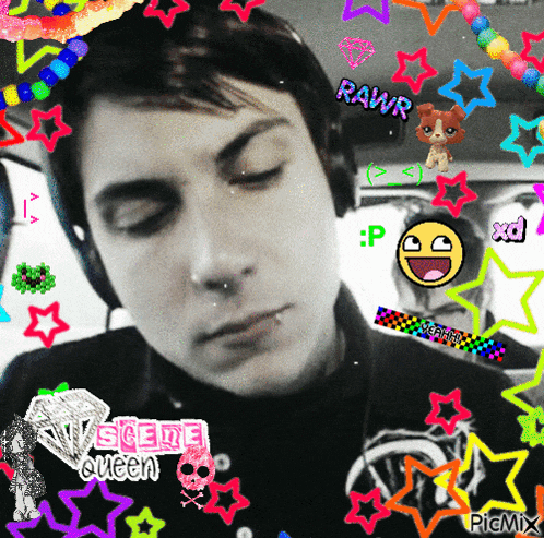 a black and white photo of a girl with the words scene queen on the bottom right