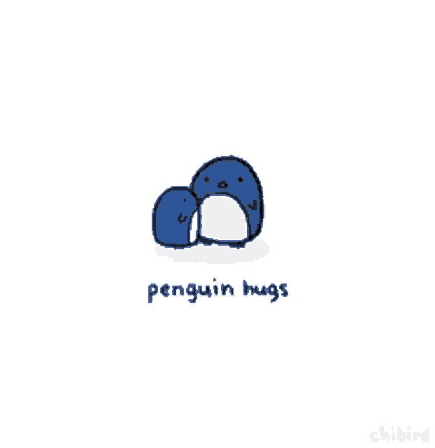 a penguin hugging another penguin with the words penguin hugs written on the bottom