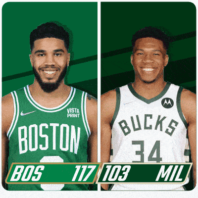 two basketball players from the boston celtics and the bucks are shown