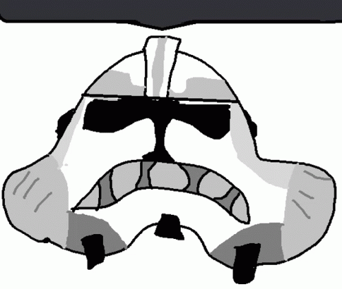 a black and white drawing of a storm trooper helmet with a mustache .