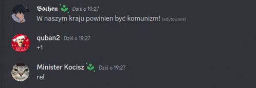 a screenshot of a discord conversation between minister kocisz and bochen