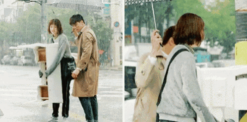 a man and a woman are walking down a street holding an umbrella .