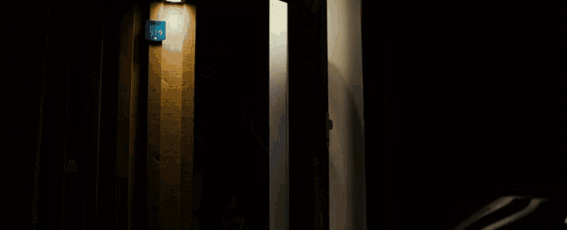 a man in a mask stands in a dark hallway with a sign that says ' a ' on it